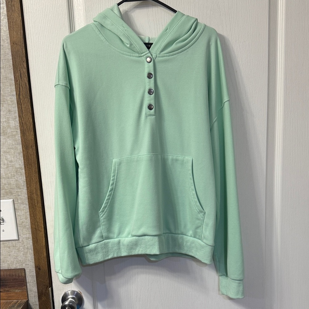 Mint Green Hoodie with Button Detail